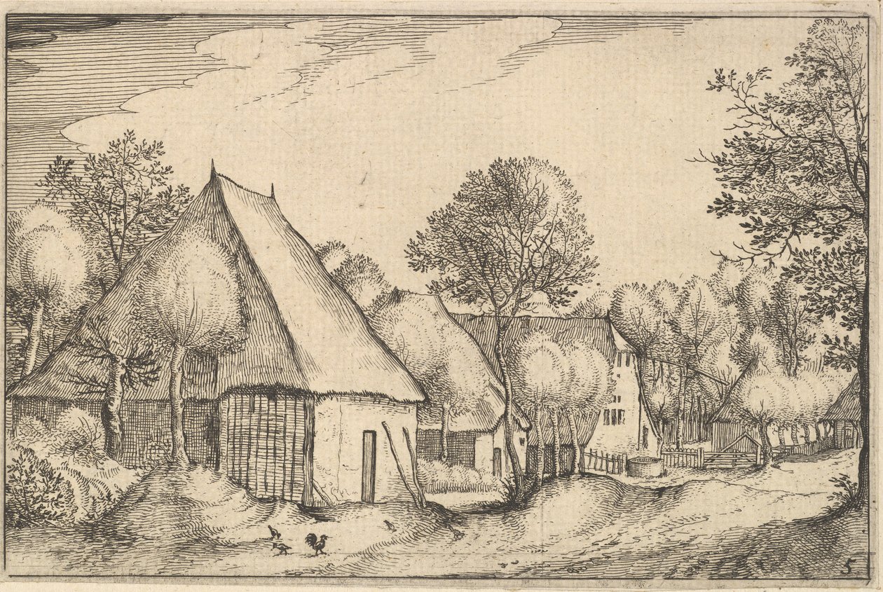 Gårdstun, plate 5 fra Regiunculae et Villae aliquot Ducatus Brabantiae, ca. 1610 av Claes Jansz Visscher