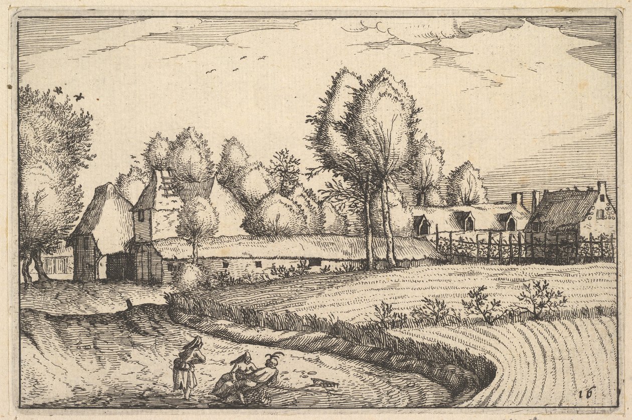 Vei langs et felt, plate 16 fra Regiunculae et Villae aliquot Ducatus Brabantiae, ca. 1610 av Claes Jansz Visscher