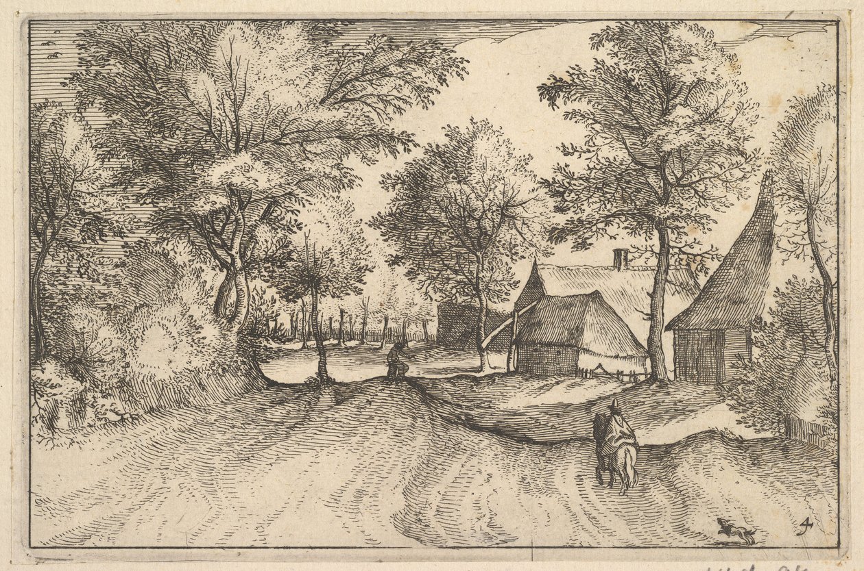 Village Road, plate 4 fra hertugdømmet Brabant, ca. 1610 av Claes Jansz Visscher