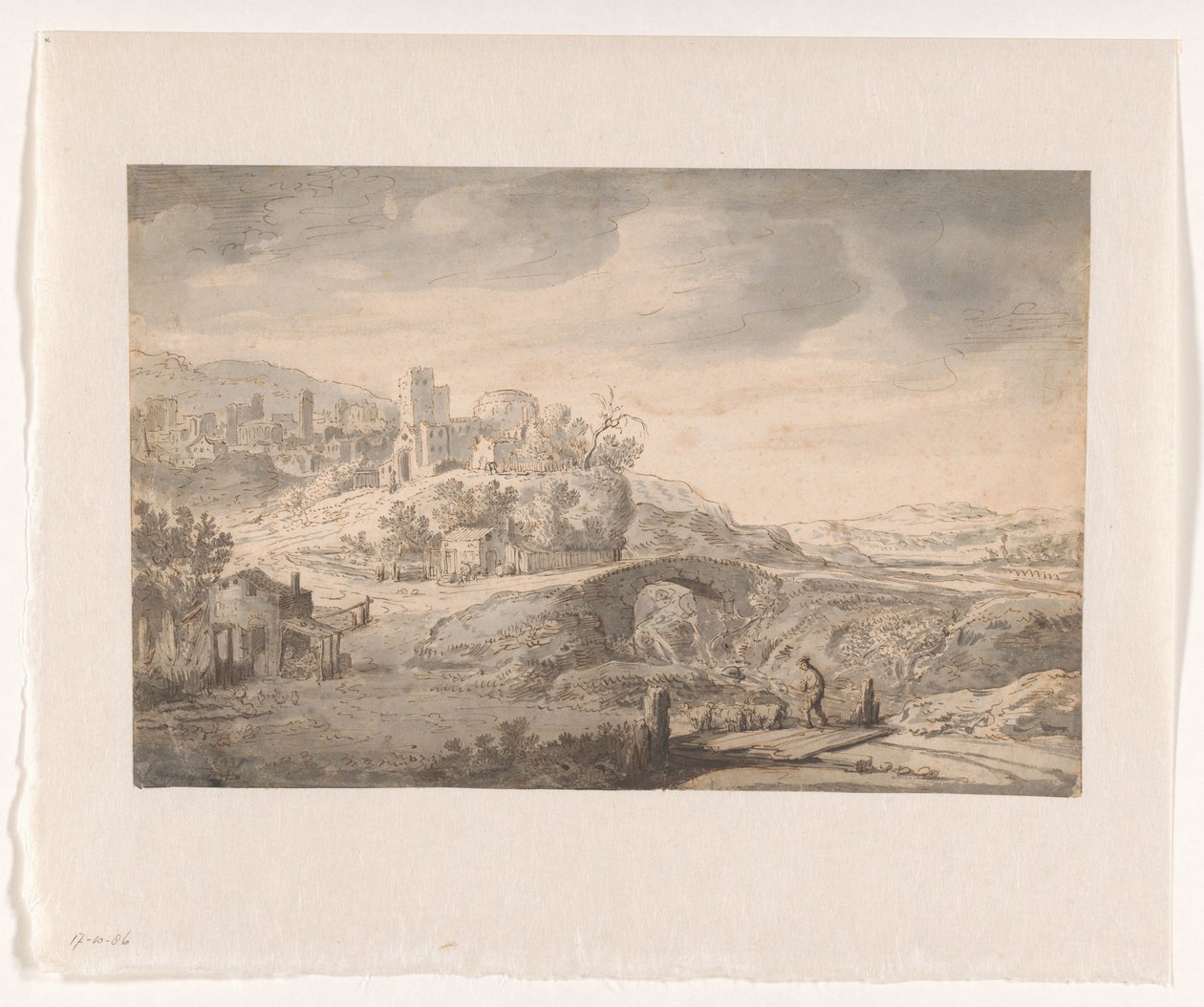 Landskap med en by på en høyde og en gjeter av Claes Moeyaert (possibly)