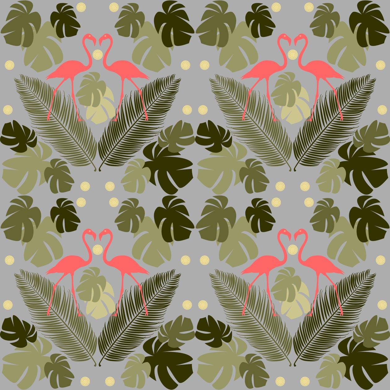 Flamingo og palmer av Claire Huntley