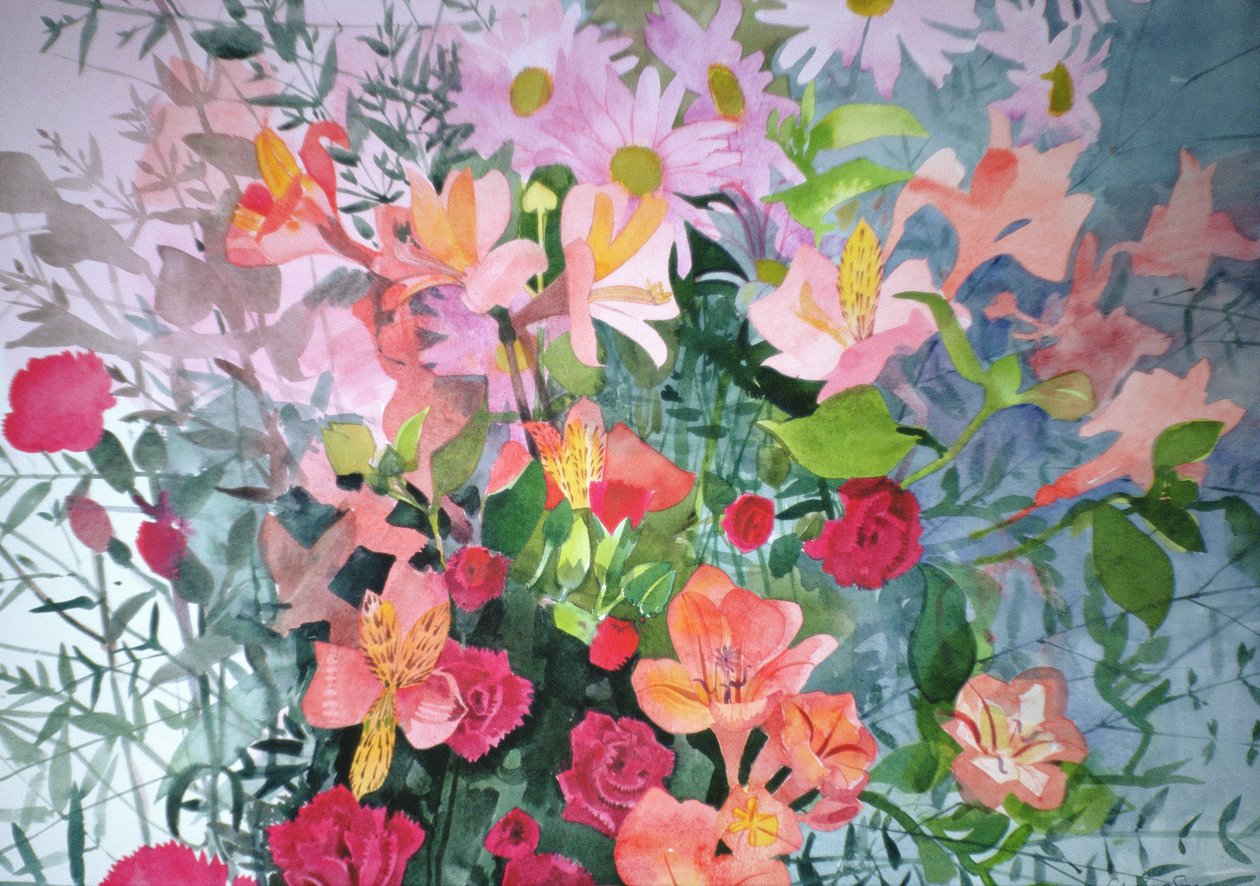 En rosa bukett (akvarell på papir) av Claire Spencer