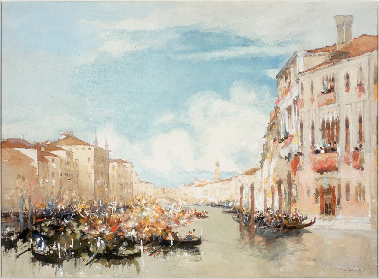 En Festa på Canal Grande, Venezia (kroppsfarge) av Clara Montalba
