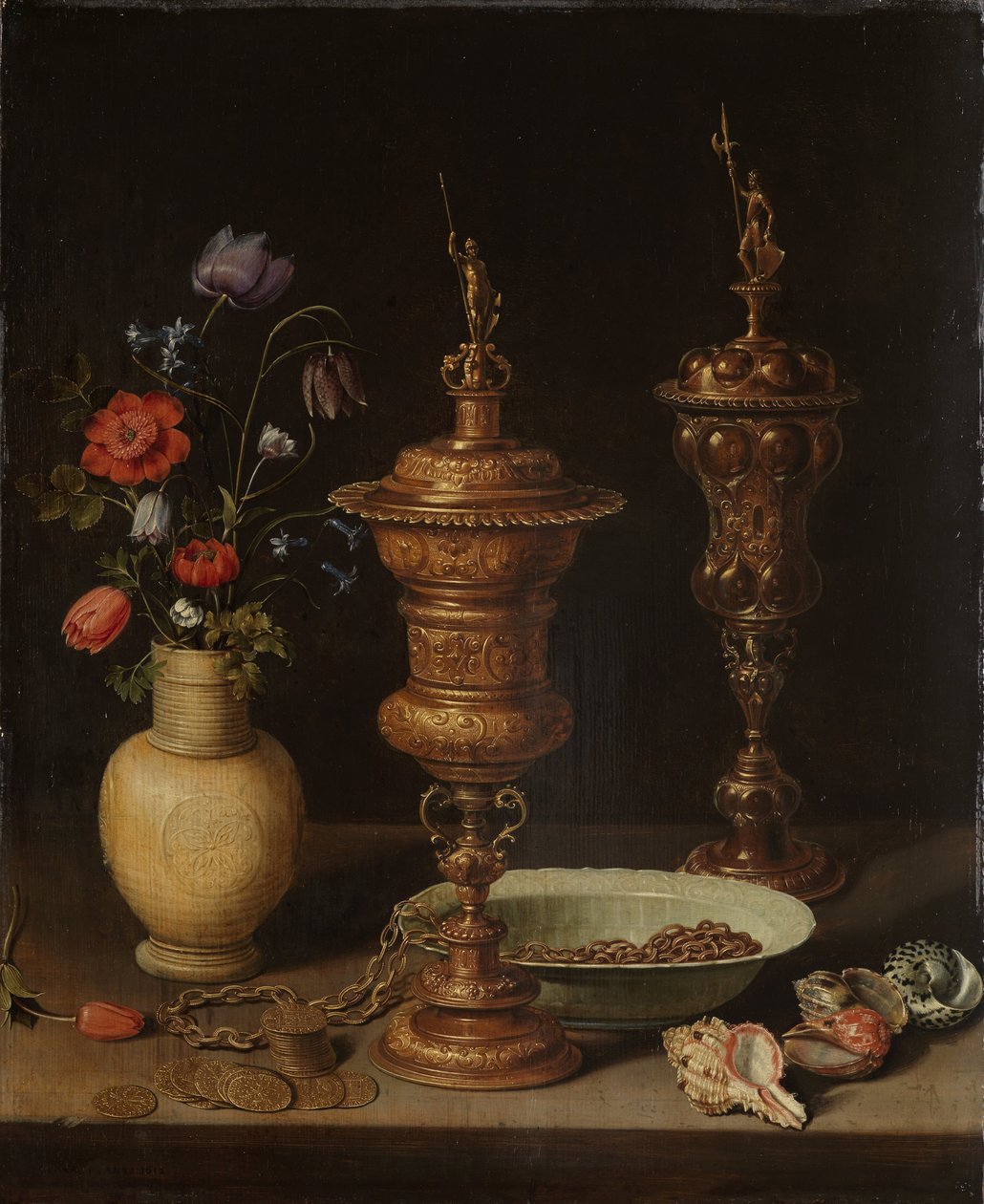 Stilleben med blomster og gullbeger av Charlotte Evans