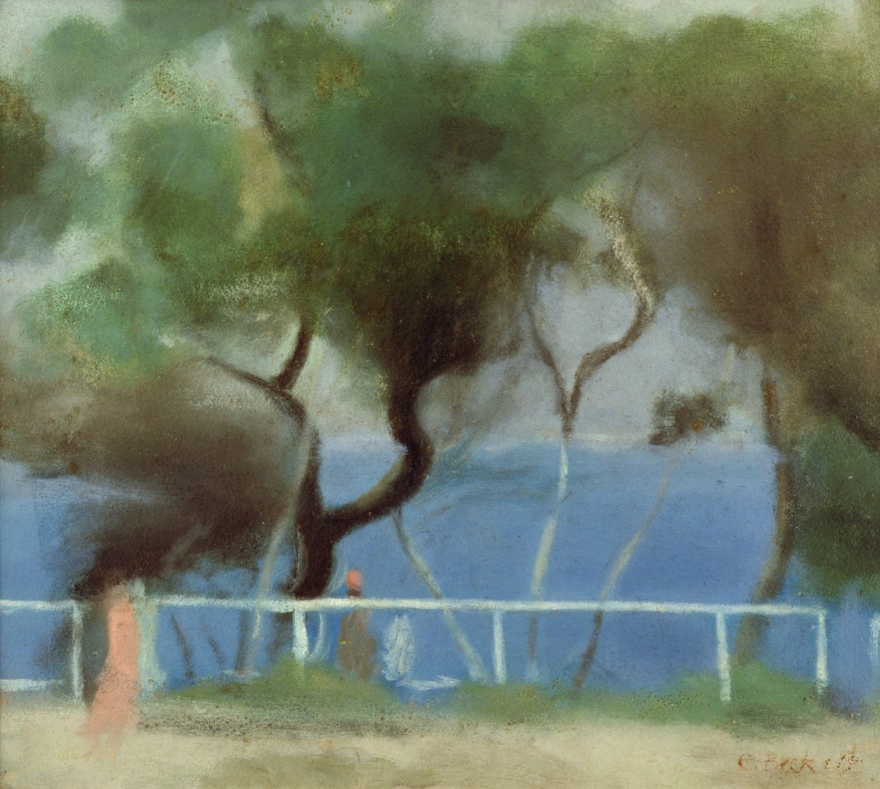 The Blue Sea, Beaumaris (olje på papp) av Clarice Beckett