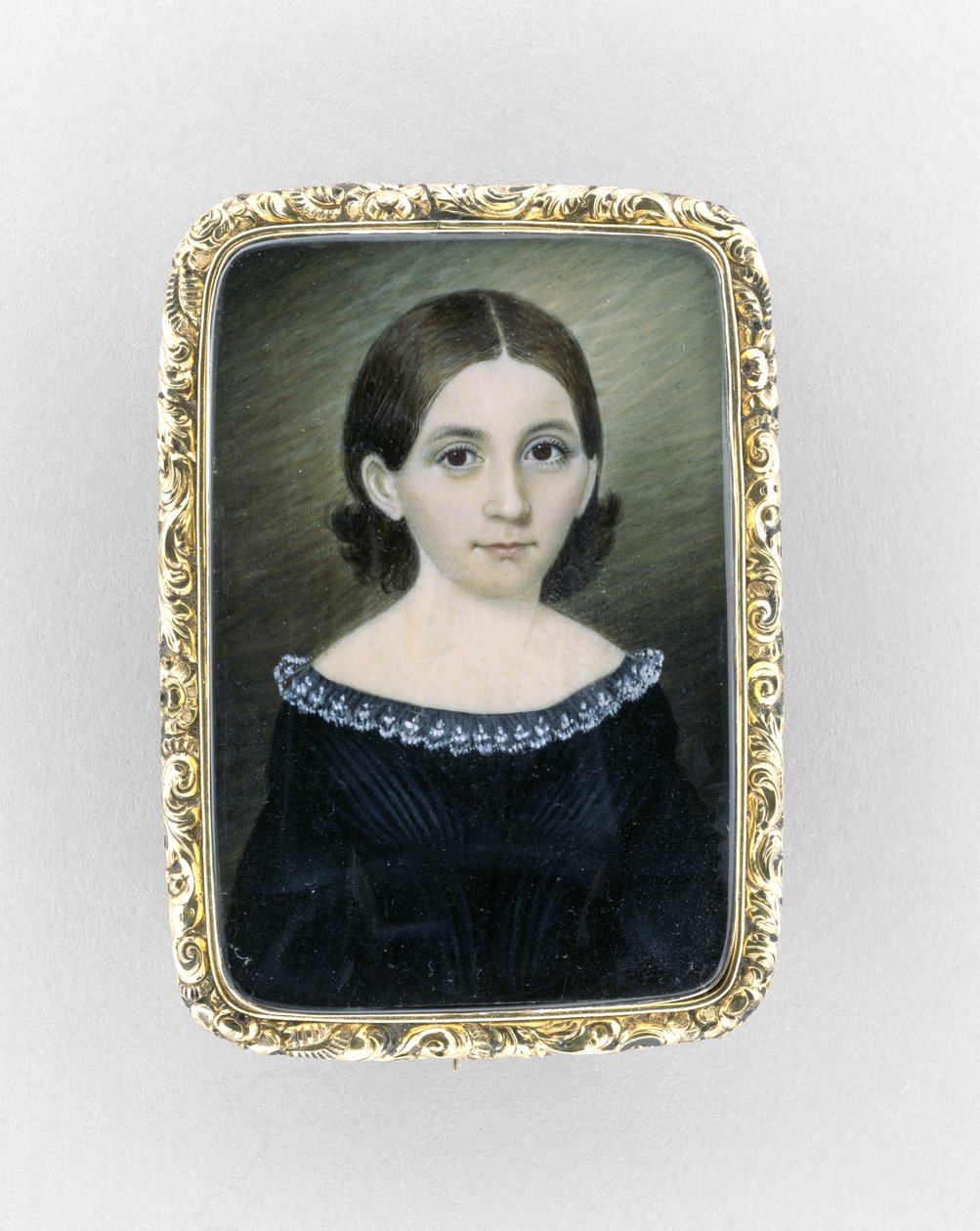 Portrait of a Girl, ca. 1845 (akvarell på elfenben, forgylt og glass) av Clarissa Peters