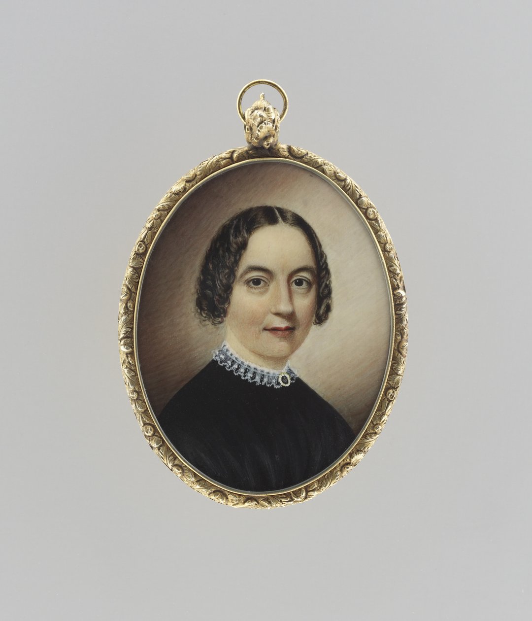 Portrait of a Woman, ca. 1845 (akvarell på elfenben, forgylt og glass) av Clarissa Peters