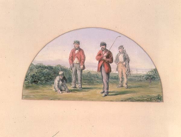 Oljestudie for fronten av R. Clarks "Golf - A Royal & Ancient Game" av Clark Stanton