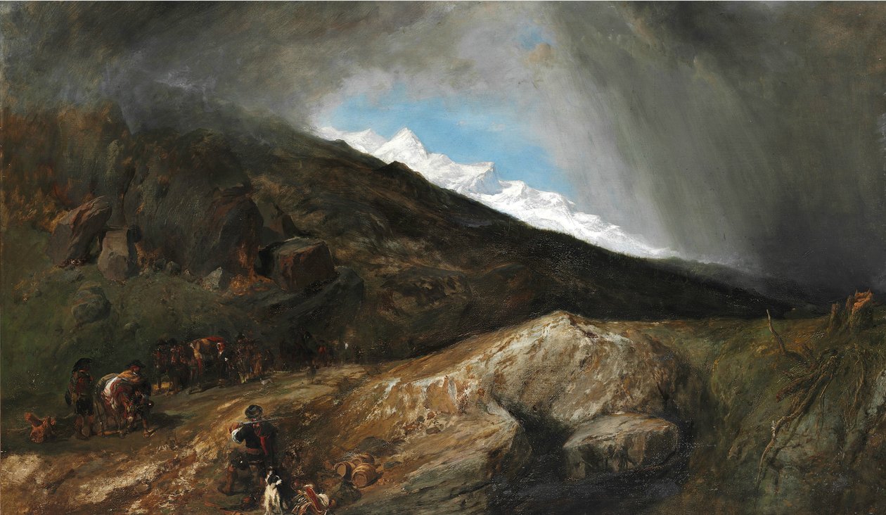 Fjellandskap med en jeger og turgåere av Clarkson Frederick Stanfield