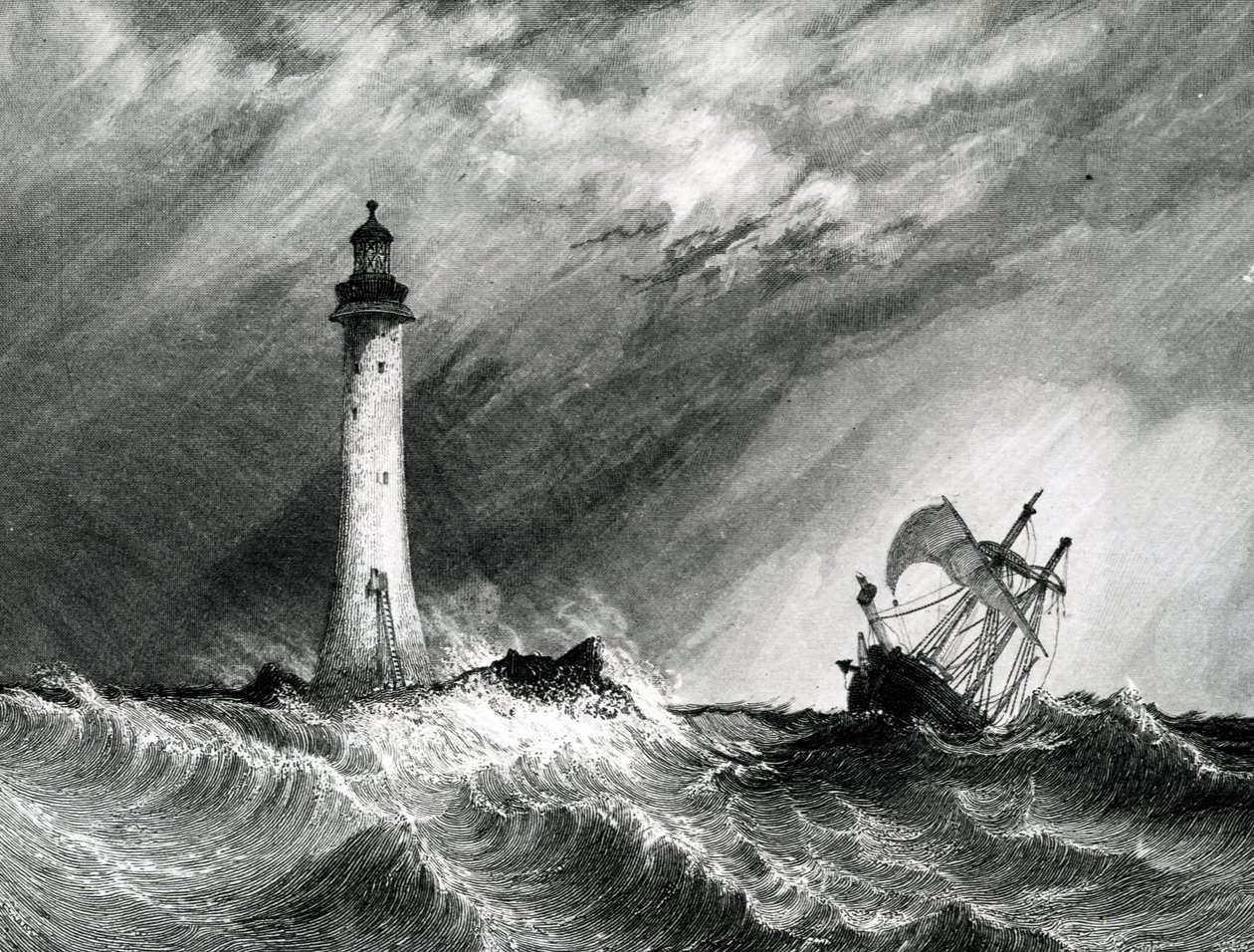Eddystone Lighthouse, trykk laget av W.B. Cooke, 1836 av Clarkson Frederick Stanfield