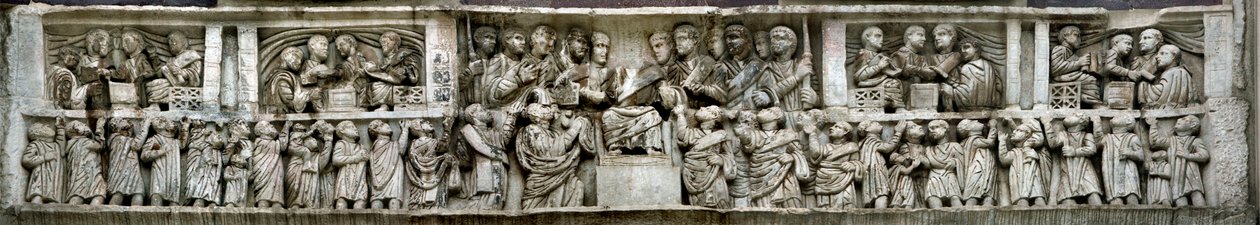 Konstantin deler ut penger til folket Liberalitas. Detalj av Konstantinbuen, 312-3 av Classical Antiquities