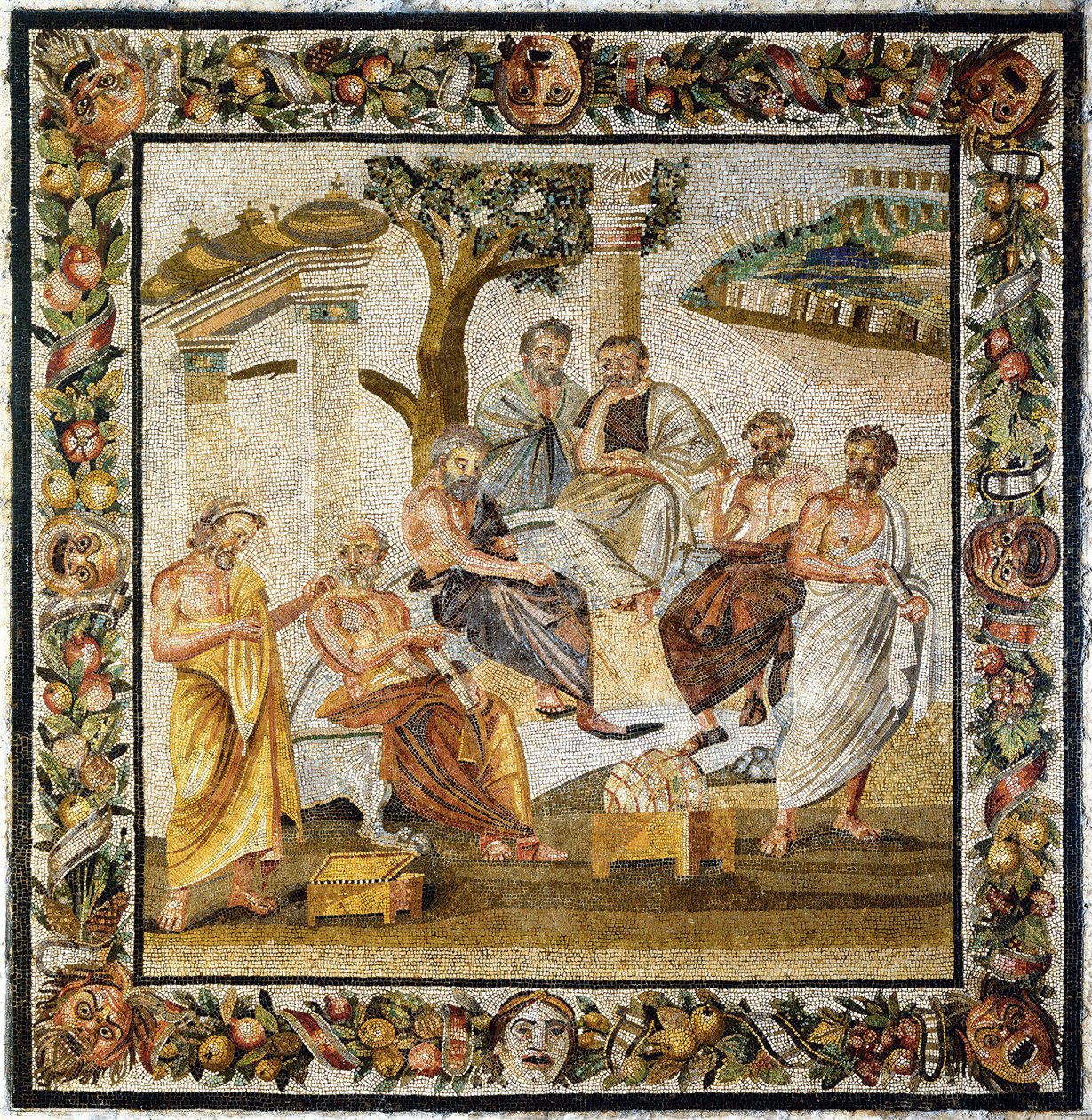 Platonsk akademi. Mosaikk fra Pompeii, 1. århundre f.Kr av Classical Antiquities