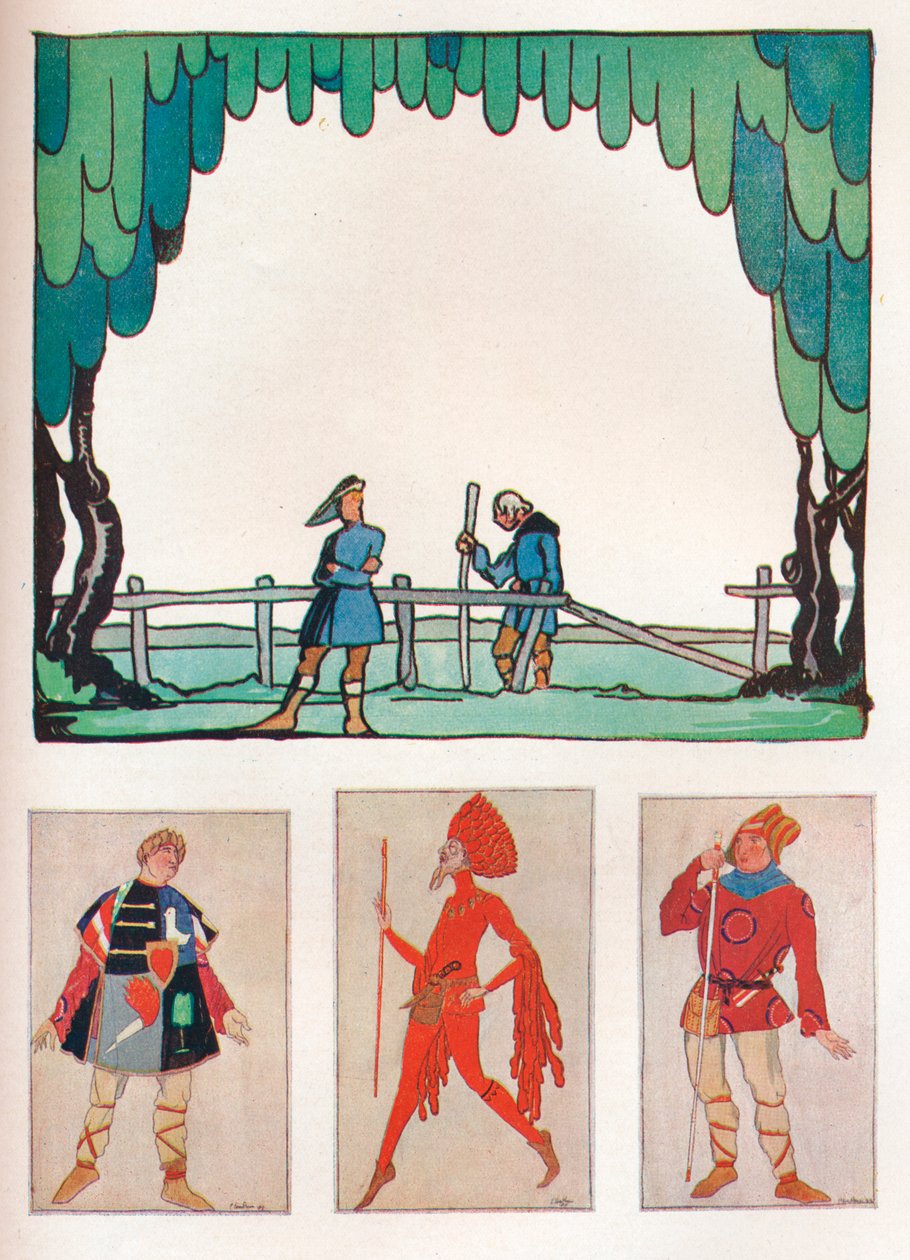 Scenery for As You Like It Act I, Scene I and Costumes of Amiens and Lebeau, 1919 av Claud Lovat Fraser