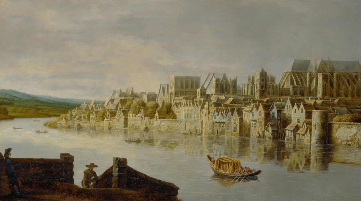 The Thames at Westminster Stairs av Claude de Jongh