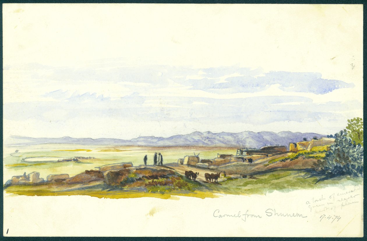 Carmel fra Shunem, 1874 (wc og blyant på papir) av Claude Conder