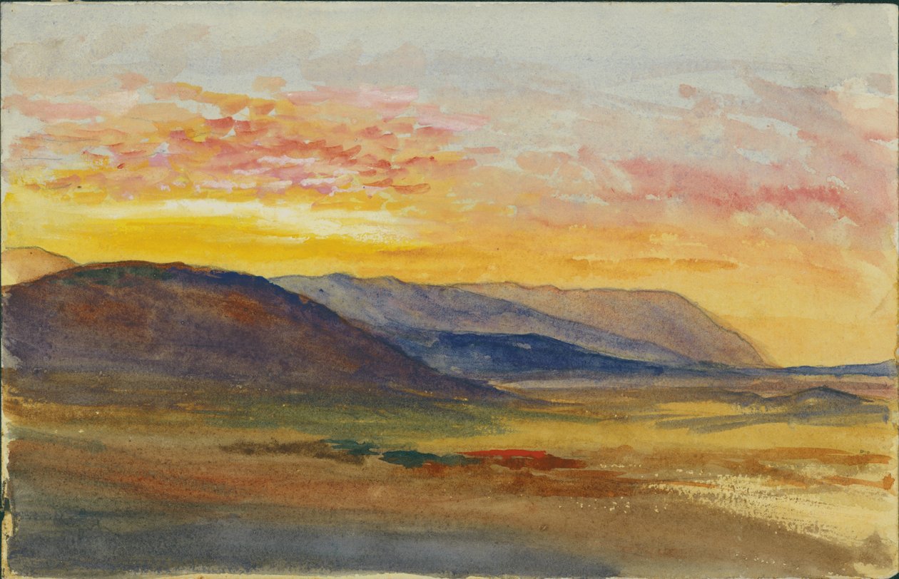Mount Carmel om høsten, ser vestover ved solnedgang, 1872 (wc og blyant på papir) av Claude Conder