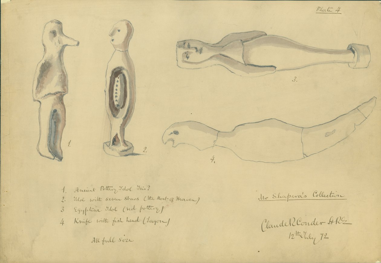Mr Shapiras samling, plate 4, 1872 (wc og blyant på papir) av Claude Conder