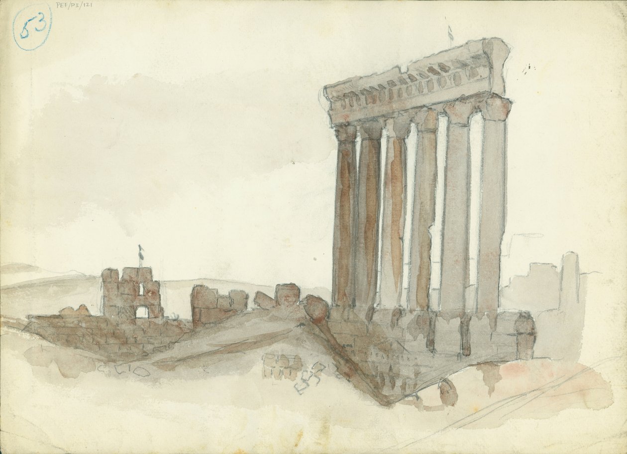Jupiters tempel, Baalbek (wc og blyant på papir) av Claude Conder