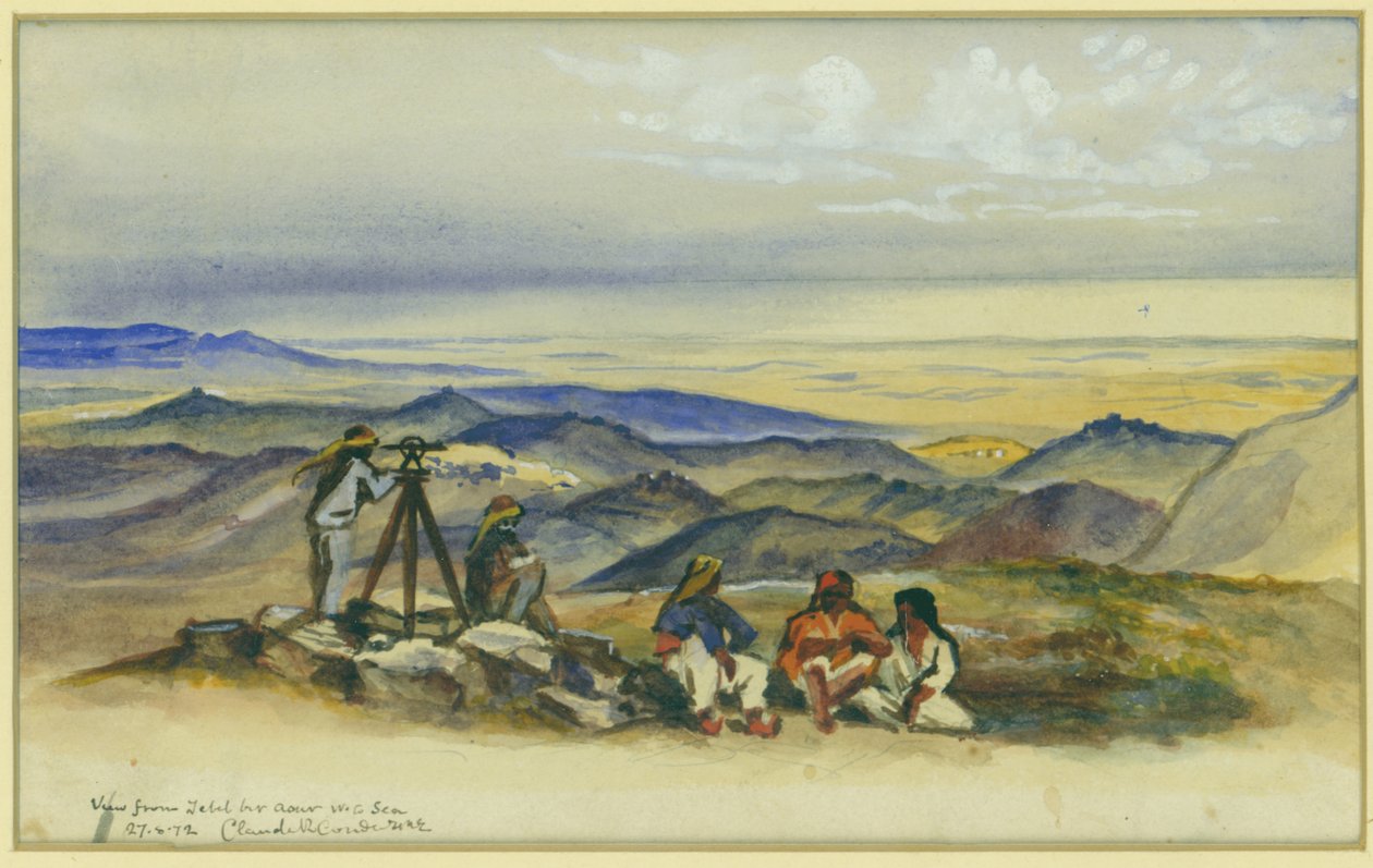Utsikt fra Jebel Bir Asur til havet, 1872 (wc og blyant på papir) av Claude Conder