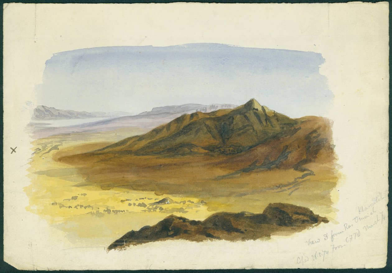 Utsikt over Jordandalen ser sørover, 1874 (wc og blyant på papir) av Claude Conder