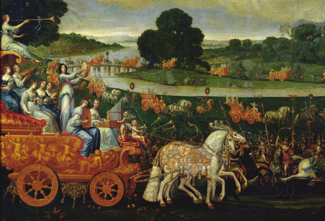 Jord, detalj av venstre vogn med ni muser, ca. 1640-41 av Claude Deruet