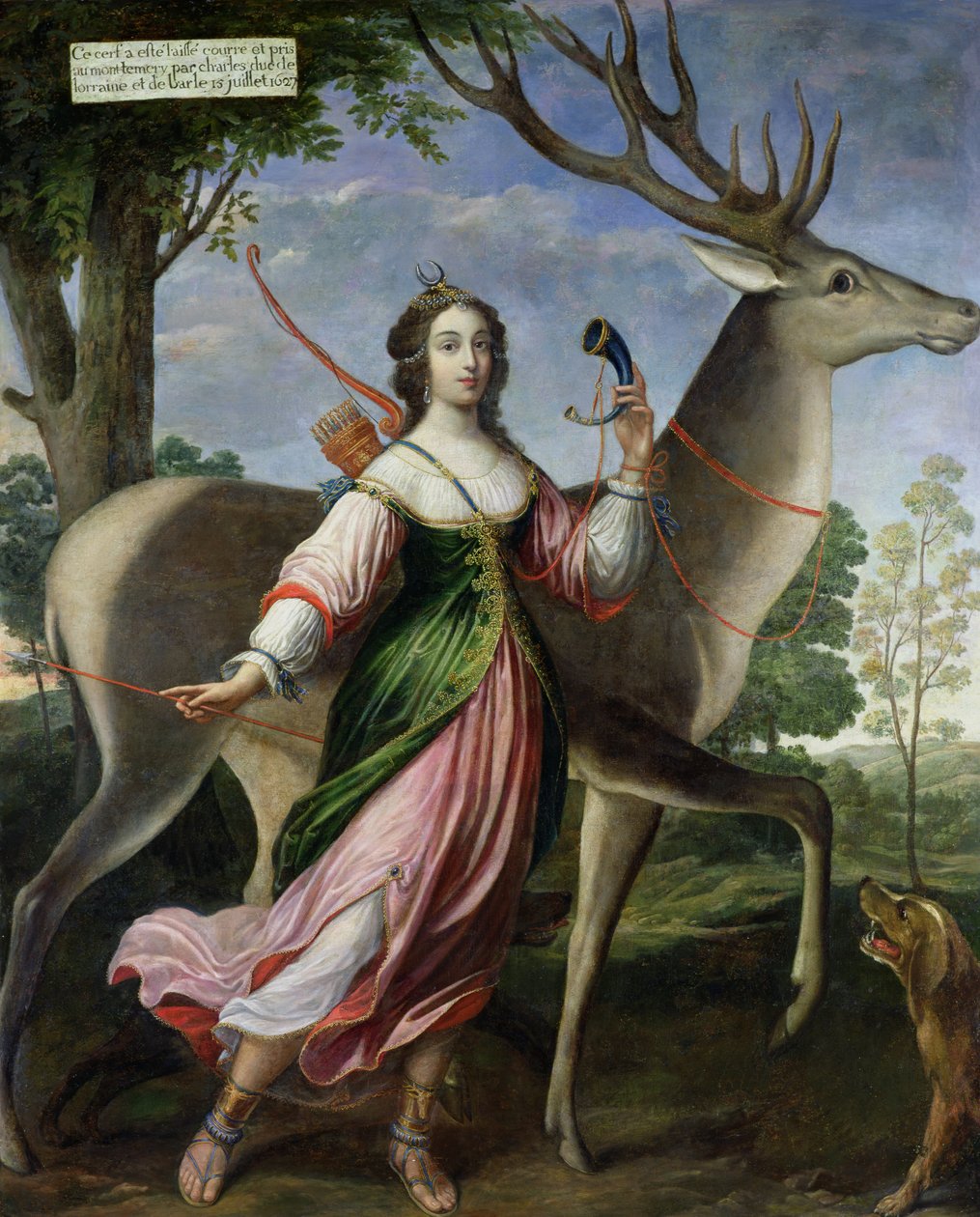 Marie de Rohan-Montbazon (1600-79) hertuginne av Chevreuse som Diana the Huntress av Claude Deruet