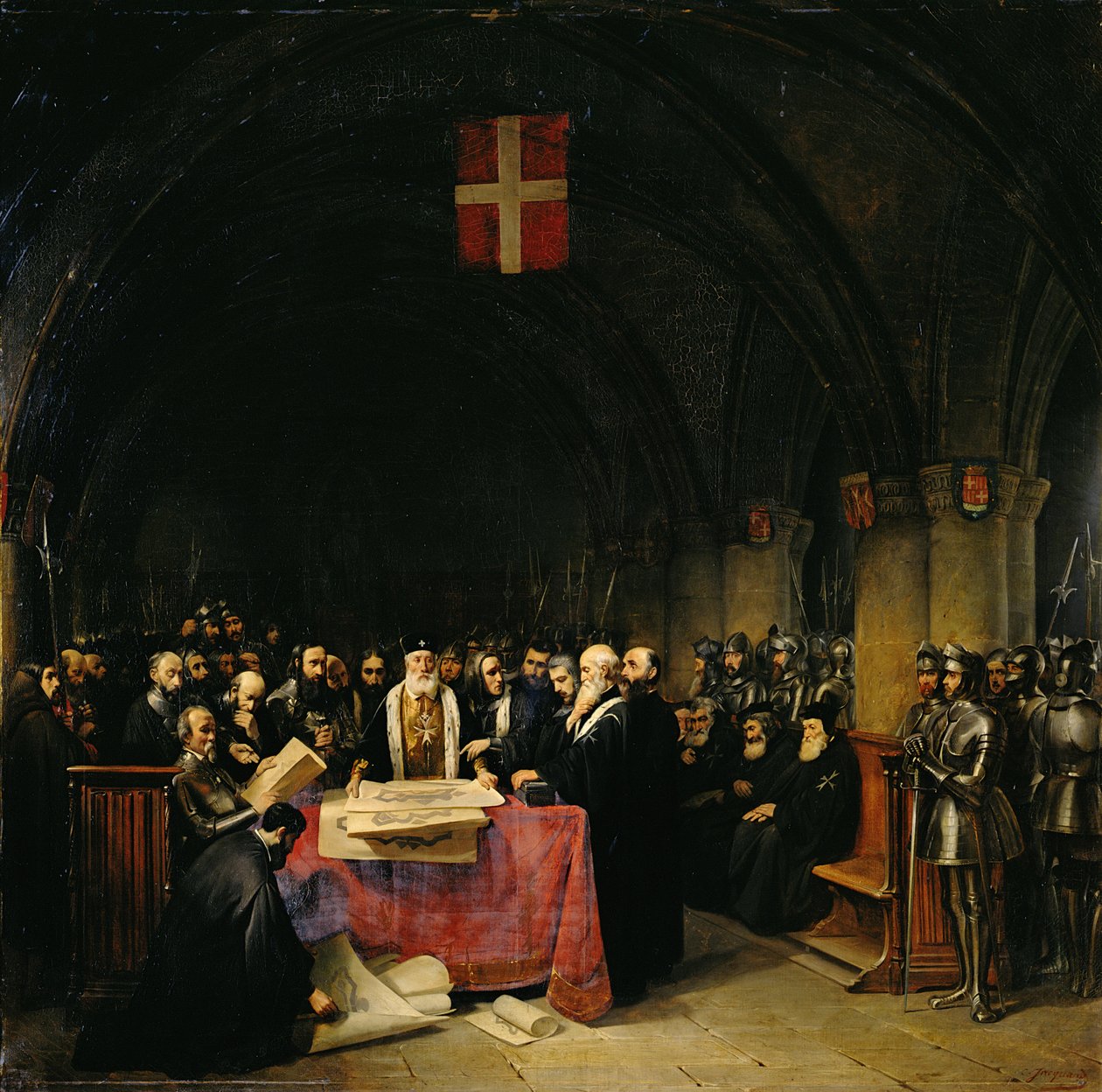 Kapitlet av Johannesordenen av Jerusalem holdt på Rhodos i 1524, 1839 av Claude Jacquand