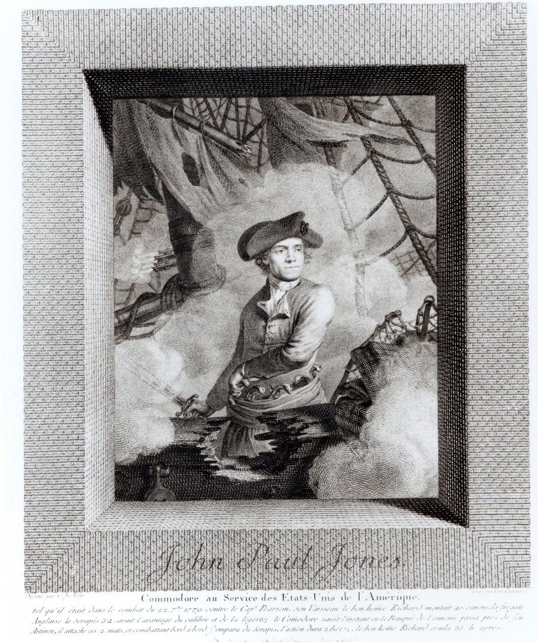 John Paul Jones, Commodore i tjeneste for USA, gravert av Carl Guttenberg (1743-90) av Claude Jacques Notte