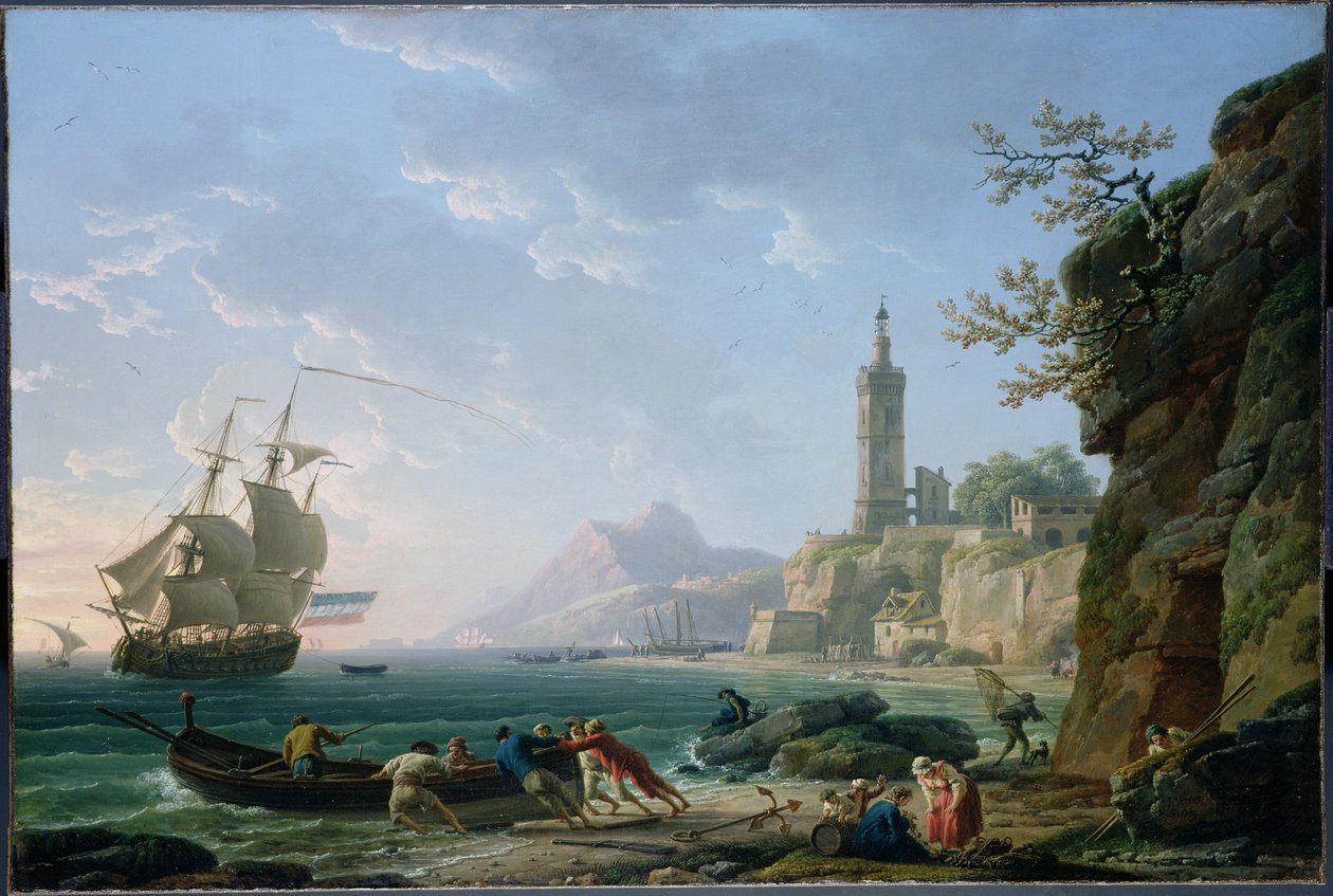 Claude Joseph Vernet. Kystlandskap ved Middelhavet. Hollandsk handelsskip i en bukt. av Claude Joseph Vernet