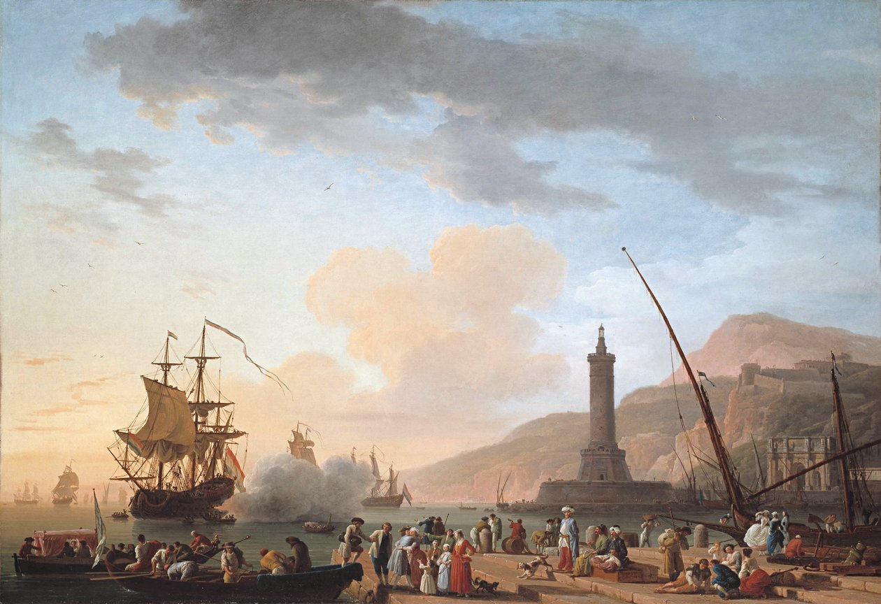En havn ved solnedgang Português av Claude Joseph Vernet