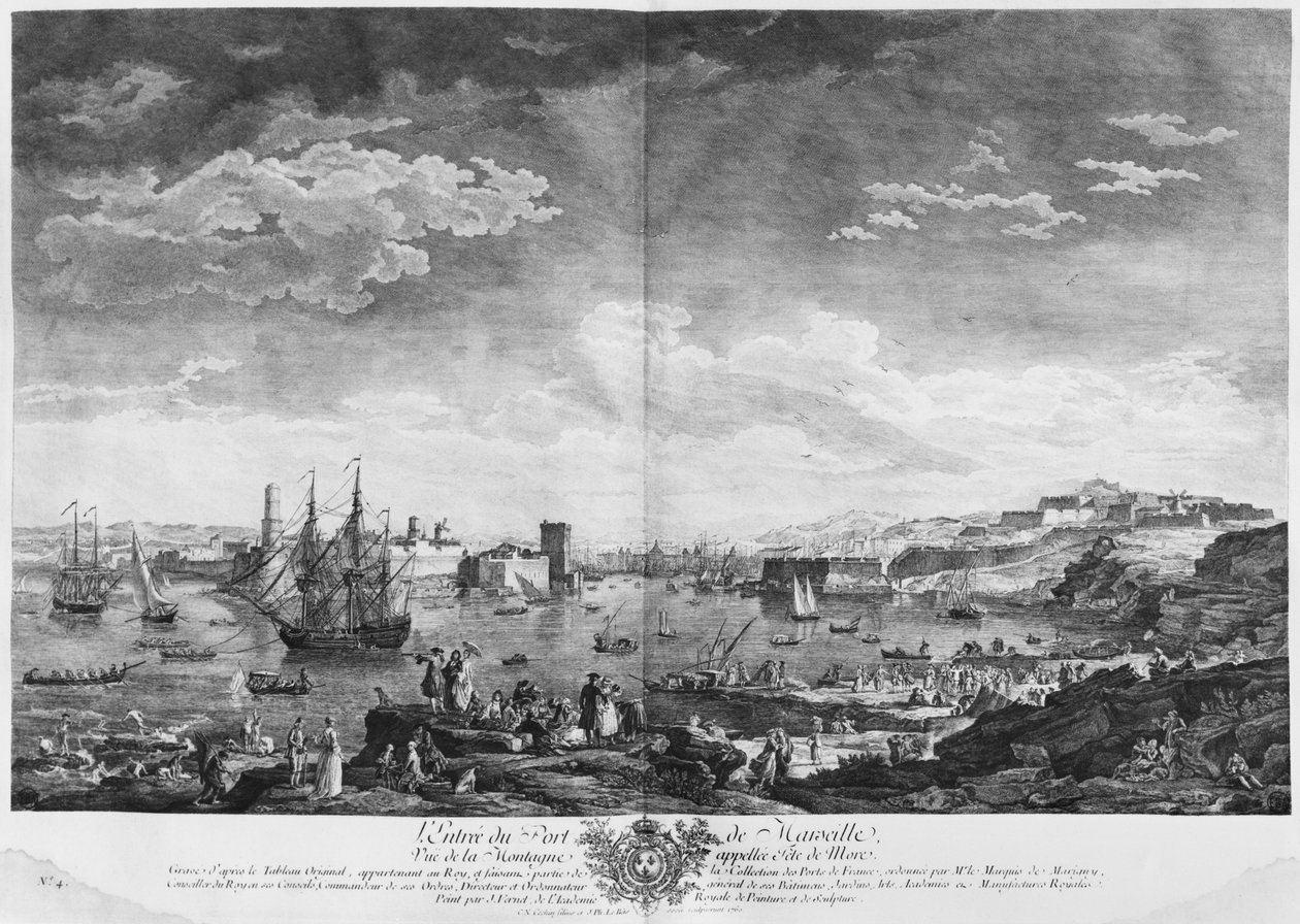 Inngang til havnen i Marseille, sett fra fjellet kalt Tete de More, serie av 