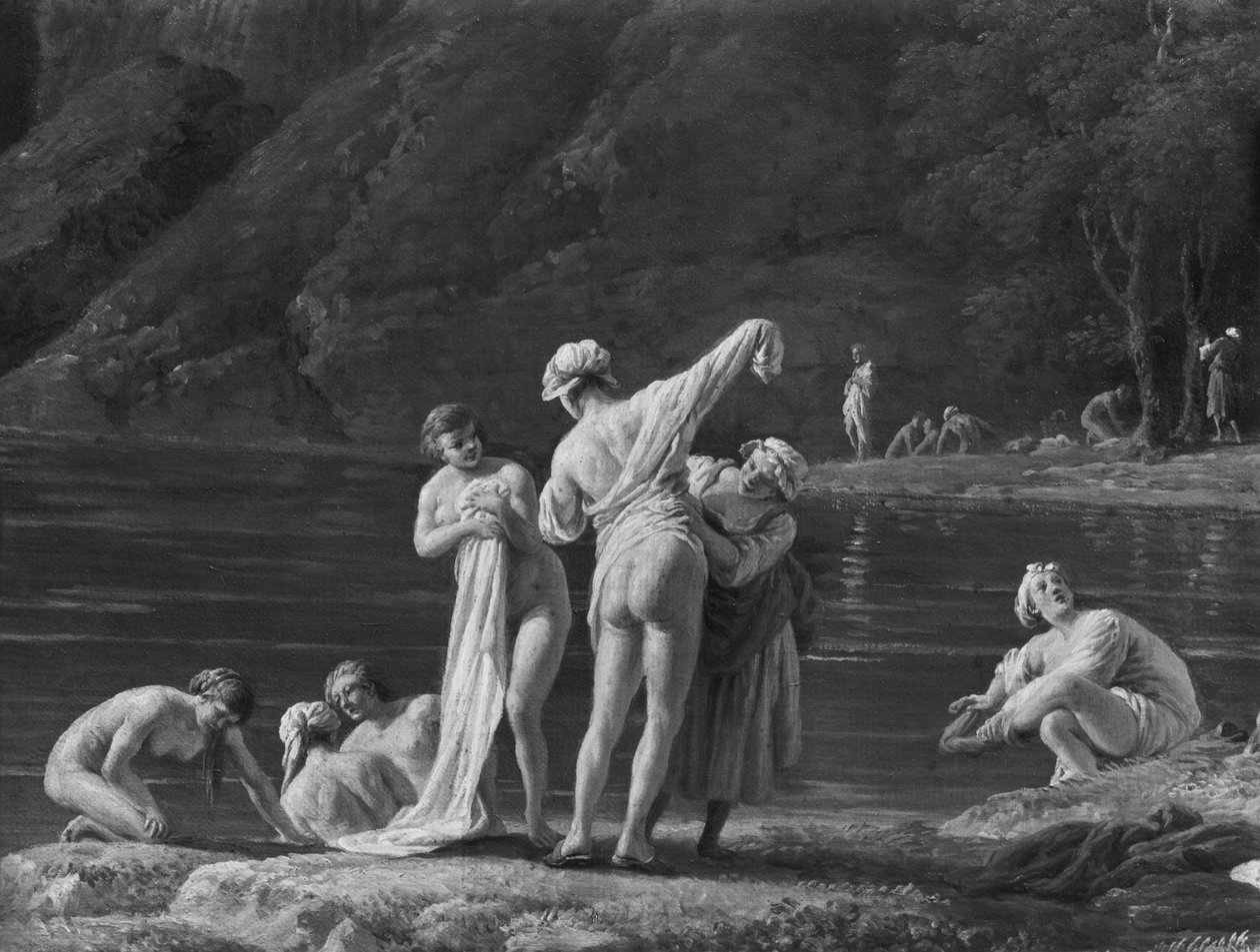 Morning, The Bathers, sentral detalj, 1772 (se også 414960 og 414962) av Claude Joseph Vernet