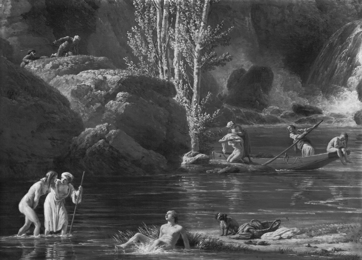 Morning, The Bathers, venstre side detalj, 1772 (se også 414961-62) av Claude Joseph Vernet