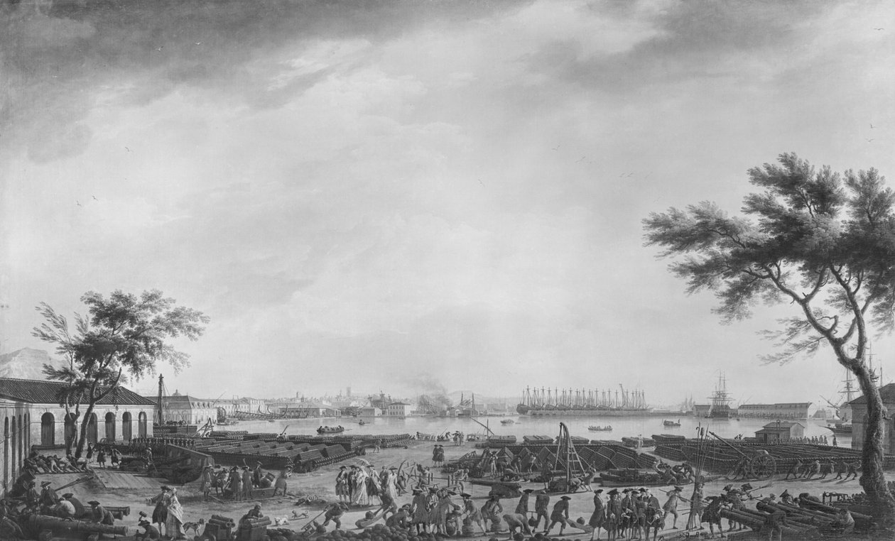 New Port and Arsenal of Toulon, sett fra artilleri-depotet, 1755 av Claude Joseph Vernet