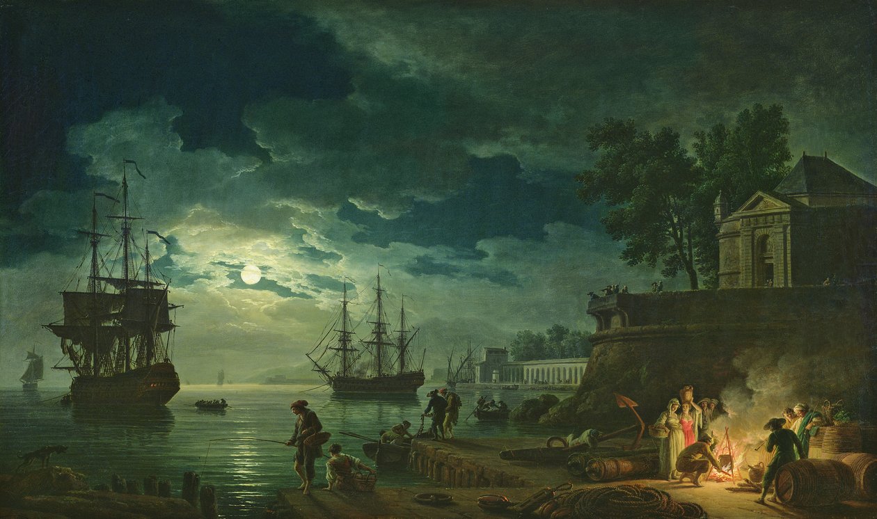 Natt: En havn i måneskinnet, 1748 av Claude Joseph Vernet