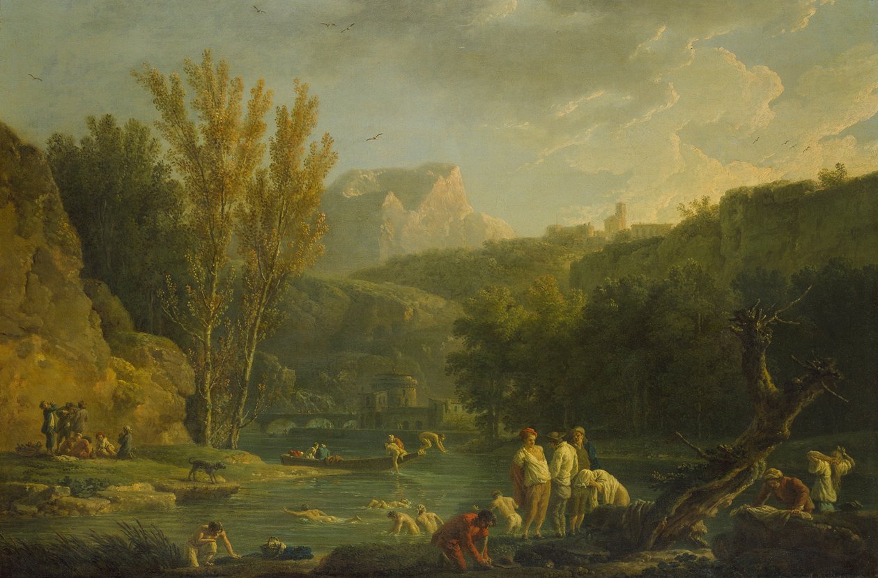 Elvescene med badende, 1700-tallet av Claude Joseph Vernet