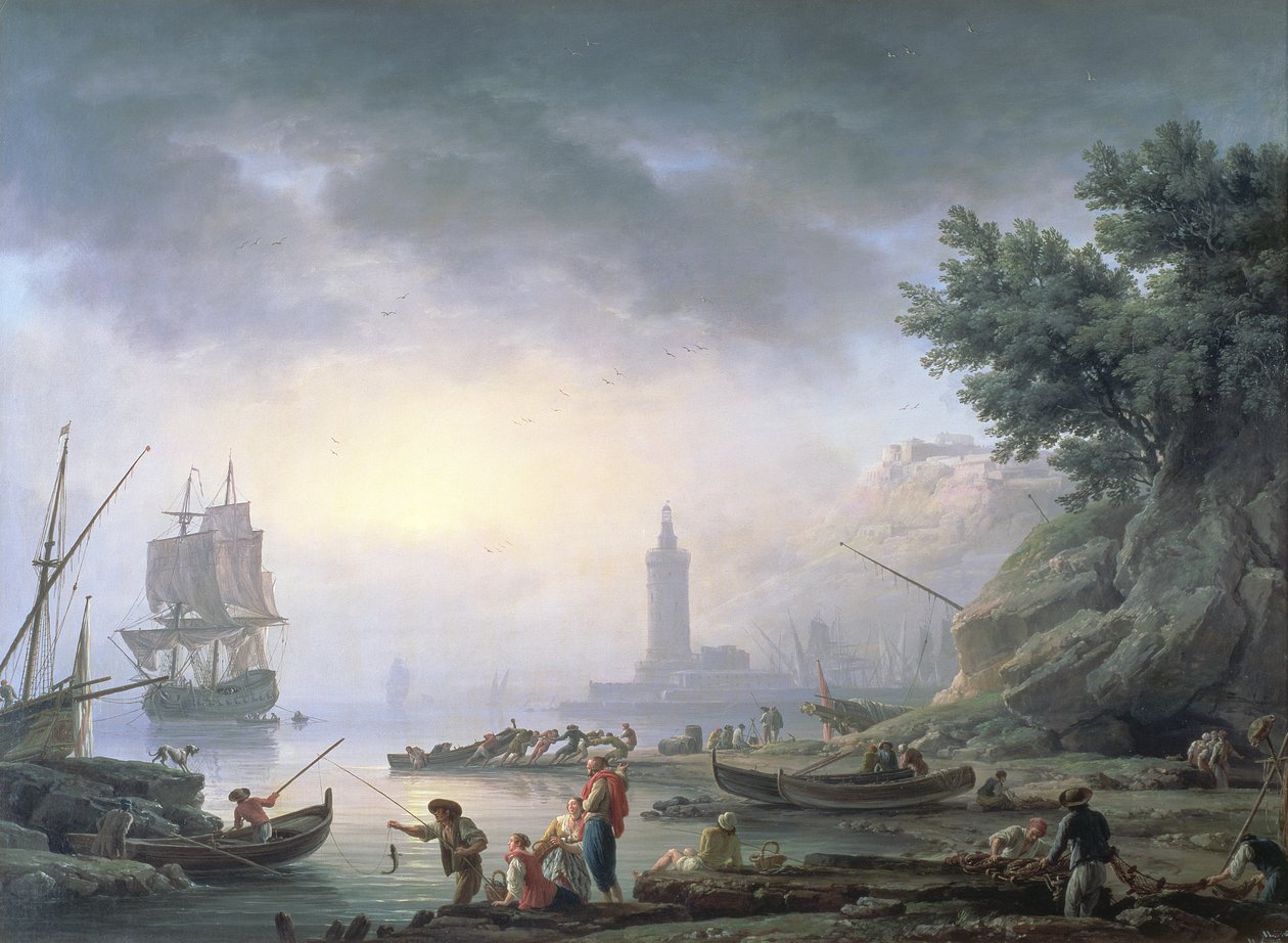 Havnehavn ved daggry, 1751 av Claude Joseph Vernet