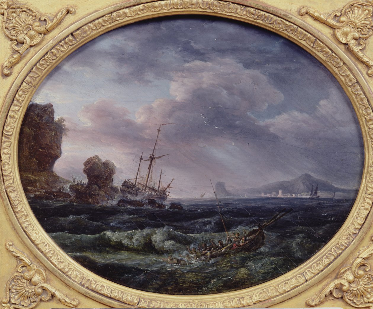 Skipsforlis (olje på tre) av Claude Joseph Vernet