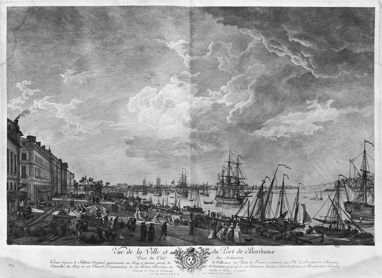 Utsikt over byen og havnen i Bordeaux sett fra Salinieres, serie av 