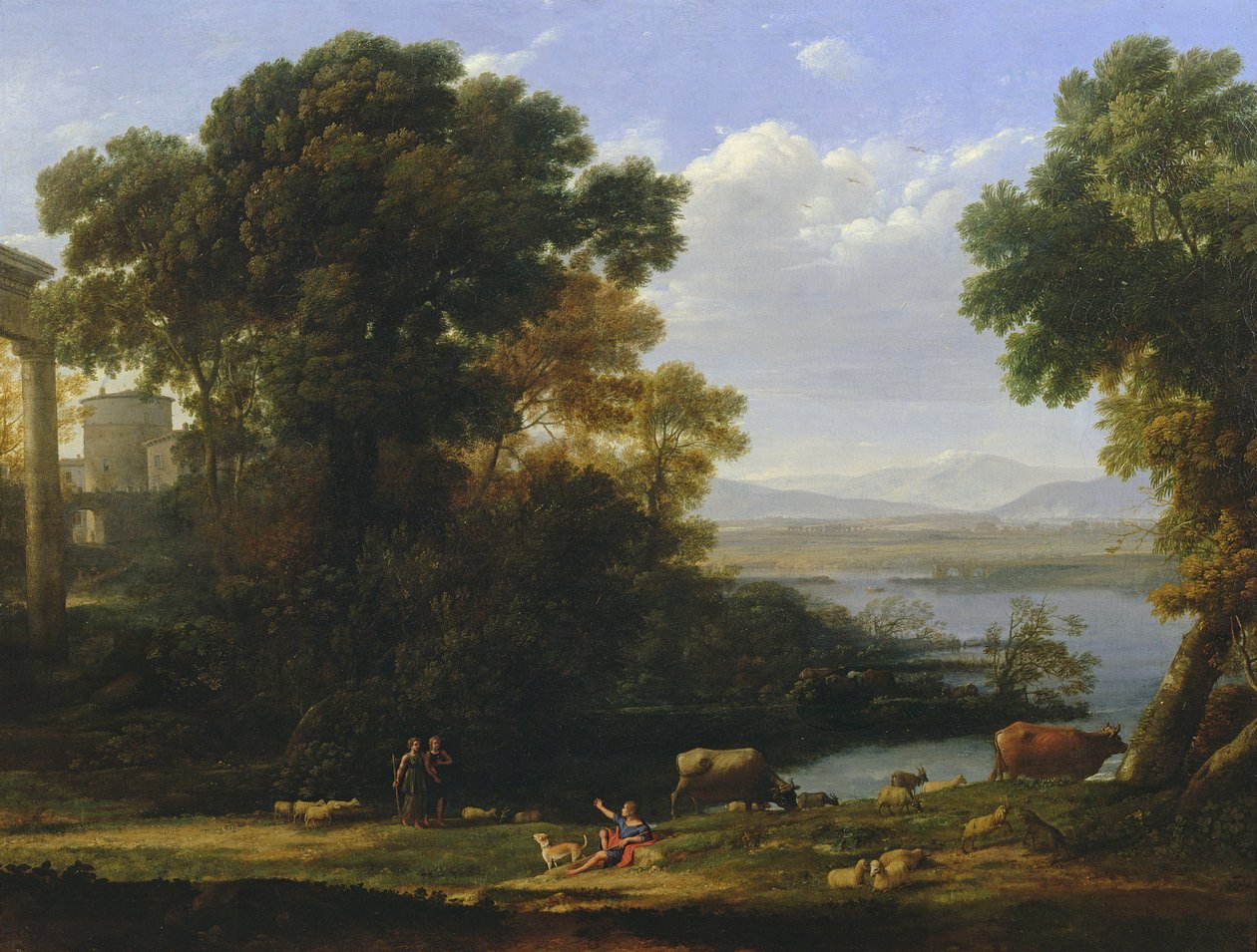 Klassisk elvescene med utsikt over en by av Claude Lorrain