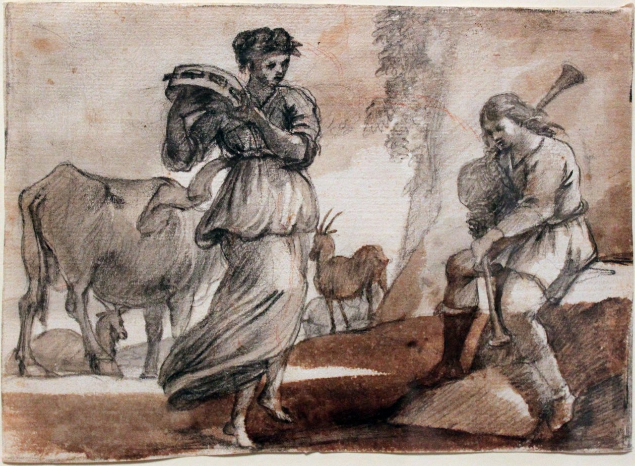 Danser med Tambourine og Bagpiper av Claude Lorrain