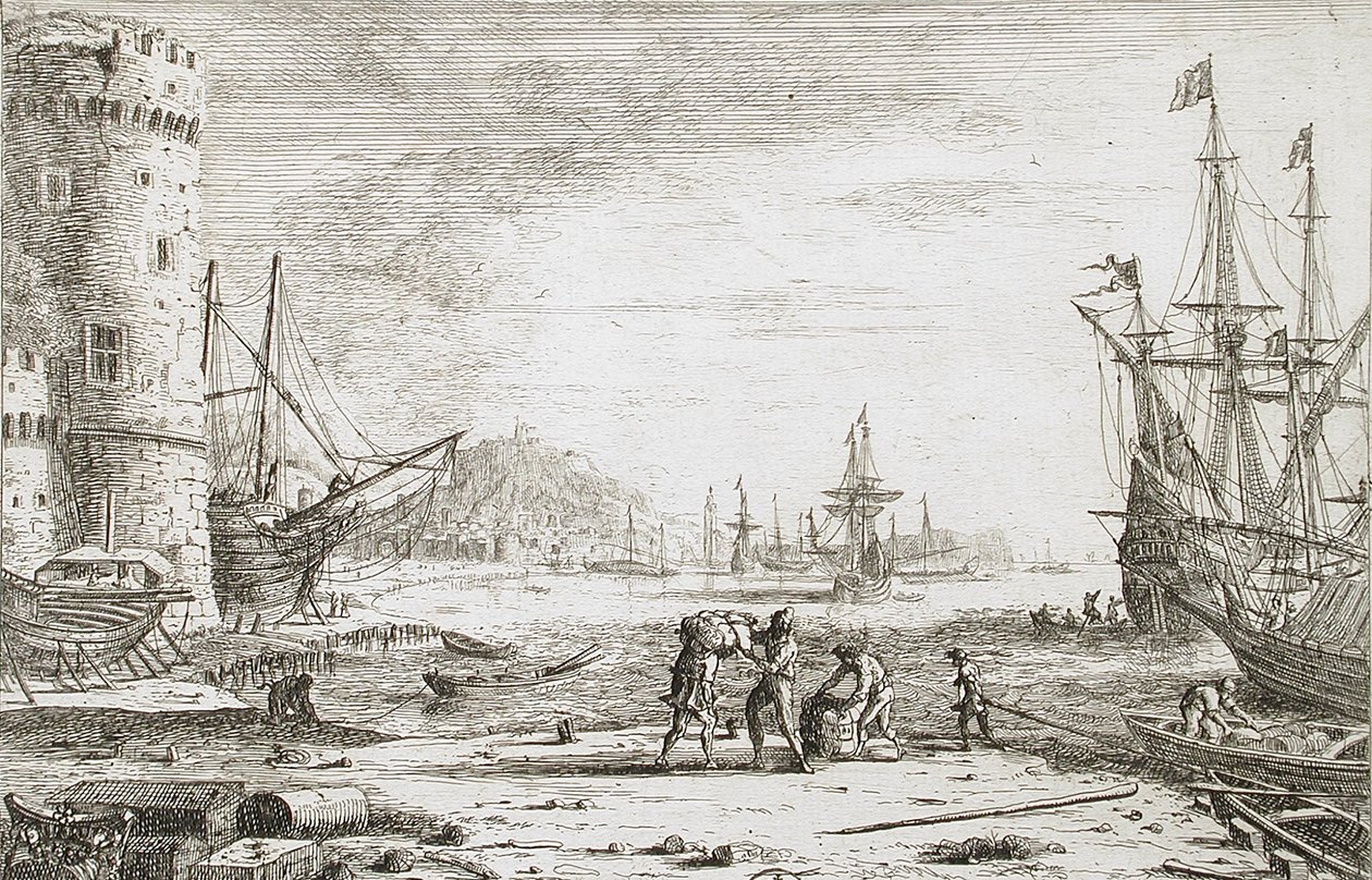 Havn med et stort tårn av Claude Lorrain