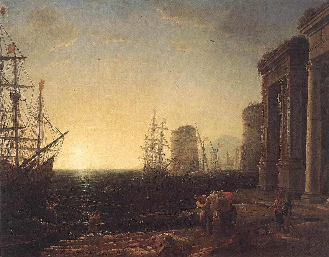 Havnescene ved solnedgang av Claude Lorrain
