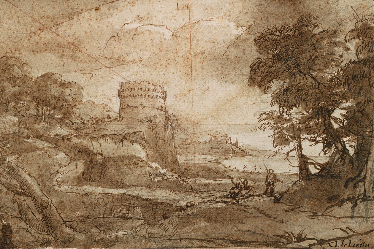 Landskap med Round Tower og Bay av Claude Lorrain