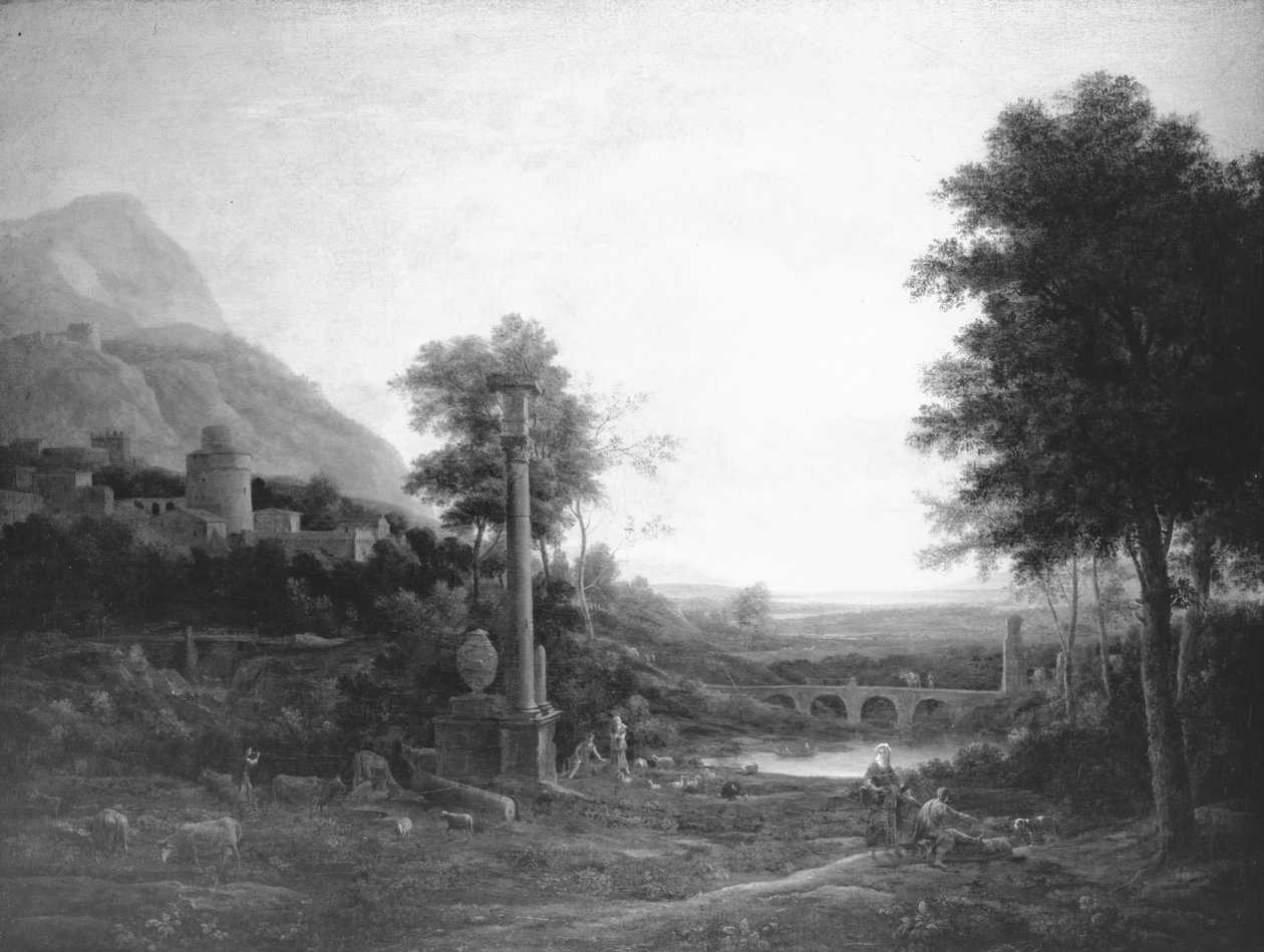 Landskap med en kolonne og figurer av Claude Lorrain