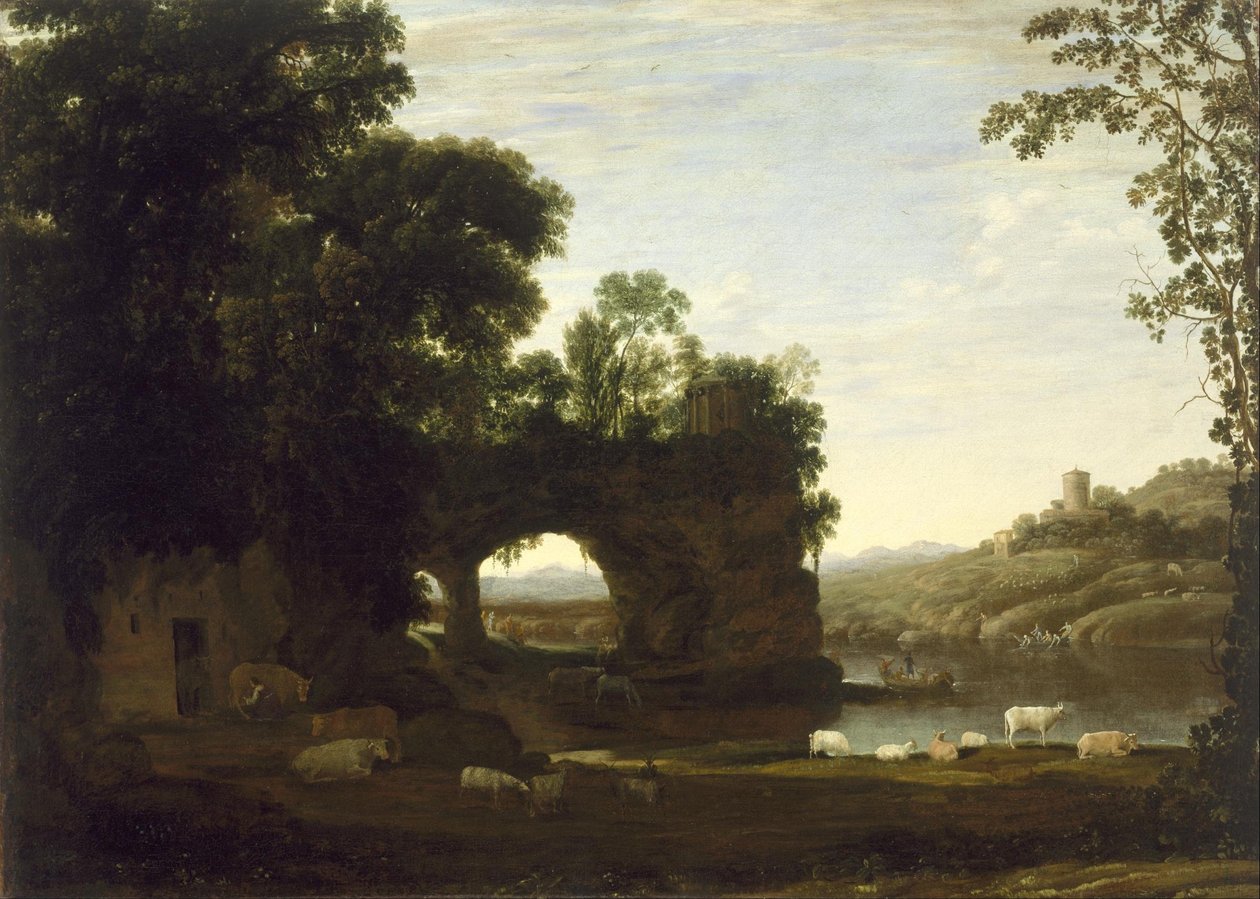 Landskap med en steinbue og elv av Claude Lorrain