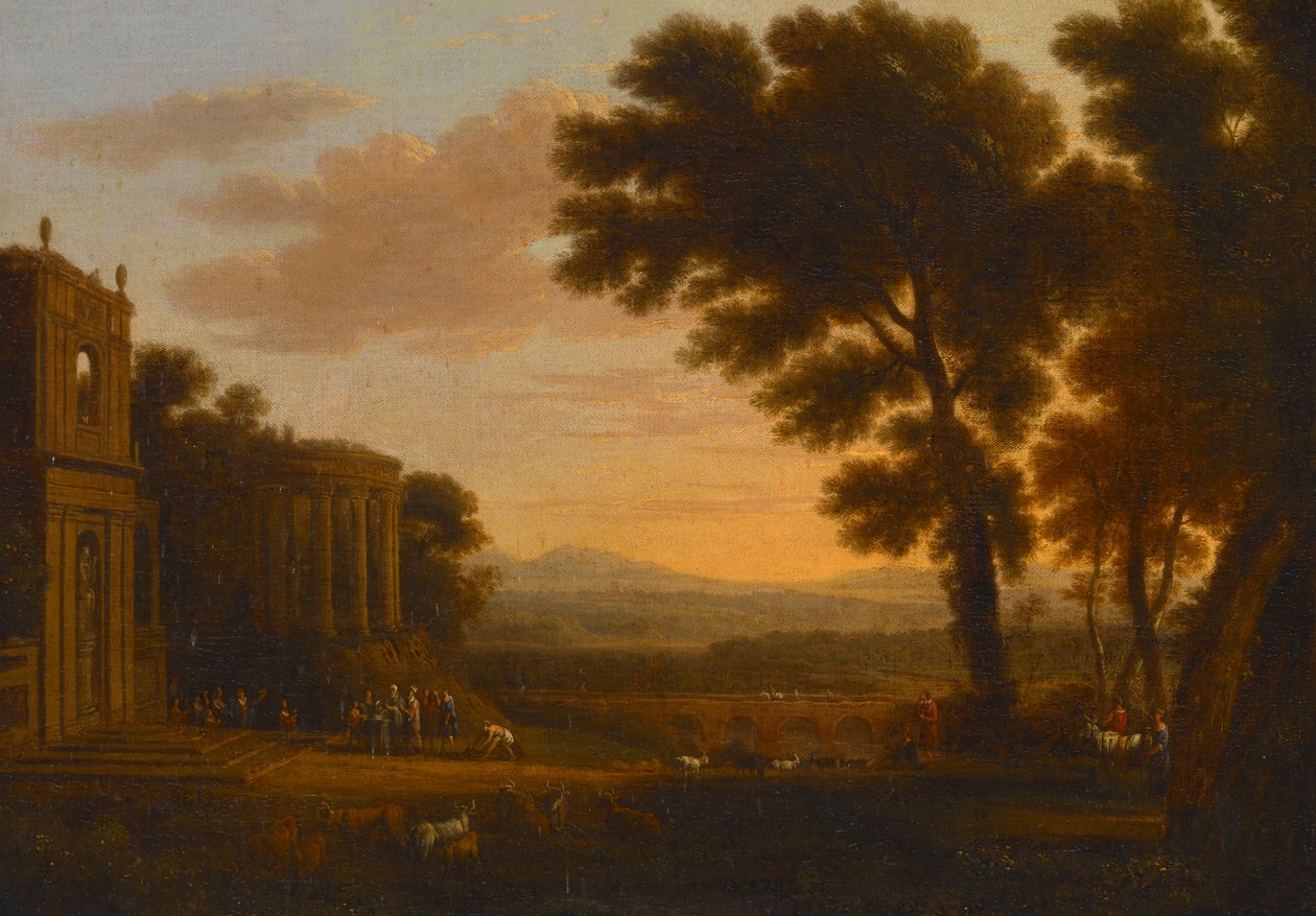 Landskap med psykofaren som ofrer ved det mililesiske tempelet i Apollo av Claude Lorrain