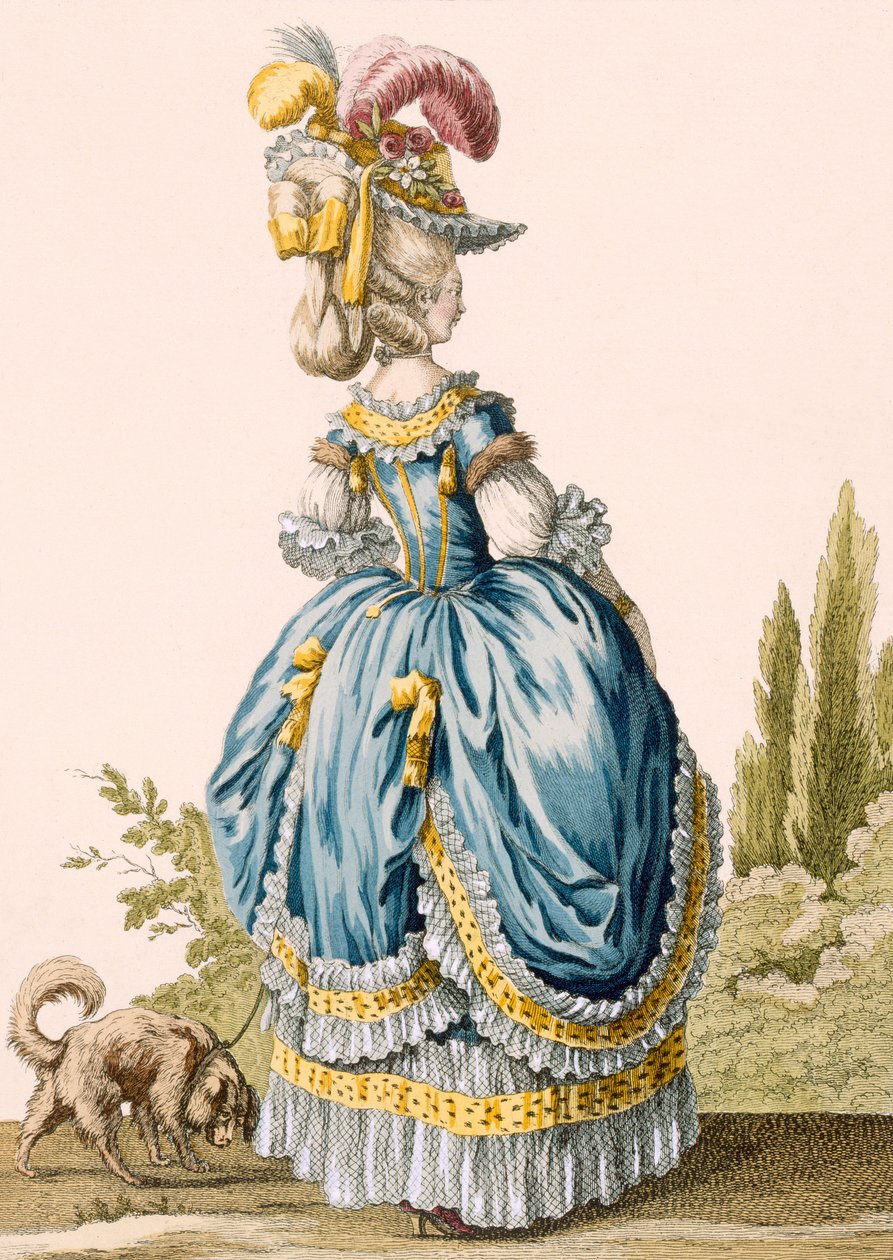 Baksiden av en damekjole, gravert av Voysard, plate nr. 8 fra 