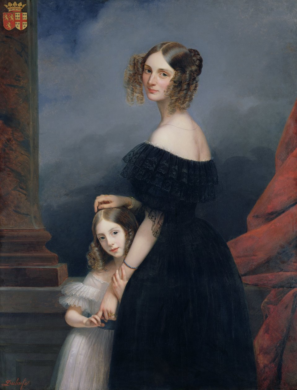 Portrett av Anne-Louise Alix de Montmorency, med datteren, ca. 1840 av Claude Marie Dubufe
