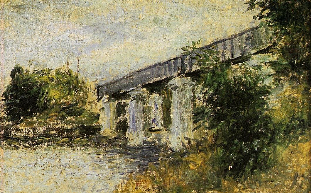 The Railway Bridge at Argenteuiln Francais: Le Pont du chemin de fer a Argenteuiln Tysk: The Railway Bridge of Argenteuiln av Claude Monet